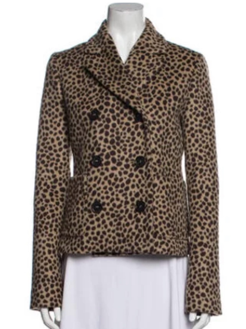 Michael Kors Collection Leopard-Print Double-Breasted Pea Coat - Tan/Black
